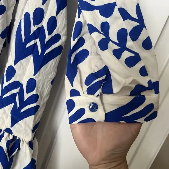 Zara Tiered Tunic Dress Large Carrie Babydoll Vine White Blue Beach Preppy Blog - Picture 5 of 9